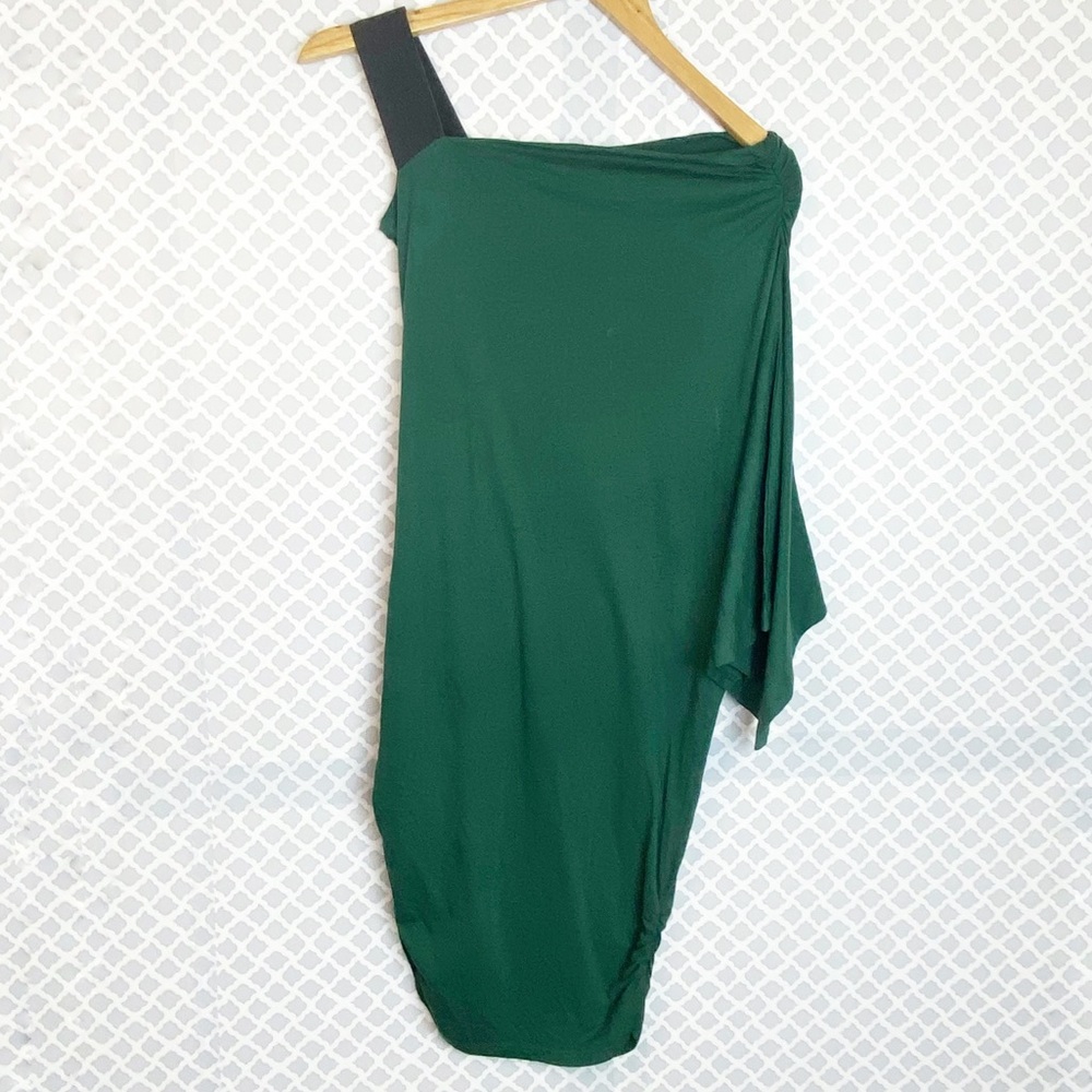 EUC Blue Life One Shoulder Ruched Jersey Dress